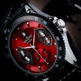 Relógio  New Style Men Skeleton Mechanical Preto PU Couro