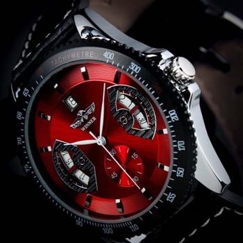 Relógio New Style Men Skeleton Mechanical Preto PU Couro